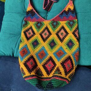 Handmade Multicolor Crochet Tote Bag | Boho Festival Shoulder Bag